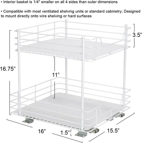 Miniatura 3 de Household Essentials Organizador de despensa de dos niveles de acero blanco con detalles de plástico forrado limpio