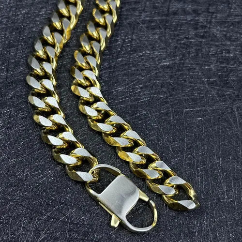 Miniatura 23 de YAMI Cadena de eslabones cubanos para hombre, azul/negro/oro de 14 quilates, acero inoxidable de 0.394-0.472 in de grosor, collar de cadena