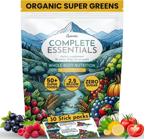 OPTIVIDA Paquetes de polvo de frutas y verduras (30 días) - Más de 50 superalimentos en polvo de jugo verde y suplementos de verduras con