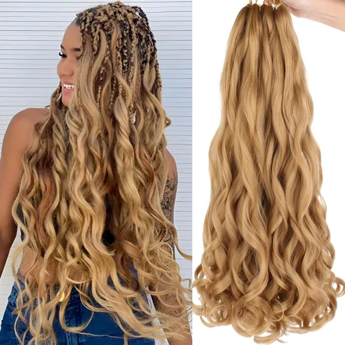 Miniatura 76 de COOKOO 9 paquetes de cabello rizado francés trenzado de 18 pulgadas, suave y flexible, cabello trenzado de alta calidad, rizos franceses, extensión