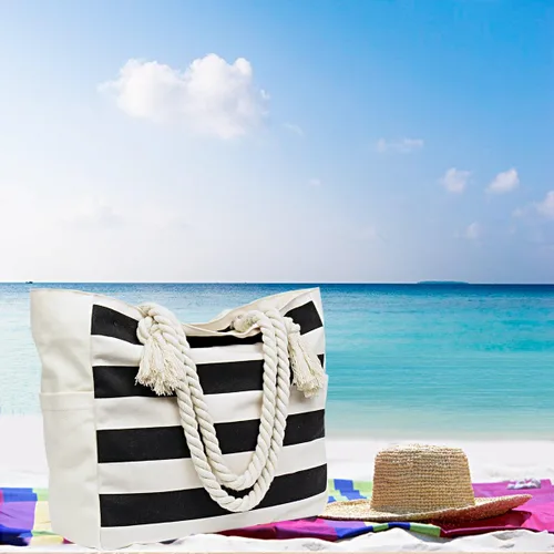 Miniatura 8 de Malirona Bolso grande de viaje a la playa con asa de cuerda de algodón, XL, Casual