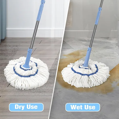 Miniatura 6 de NEWE Trapeador giratorio para limpieza de suelos, mopa de microfibra mejorada de 18 pulgadas de ancho, mango largo de 55 pulgadas de largo para Azul