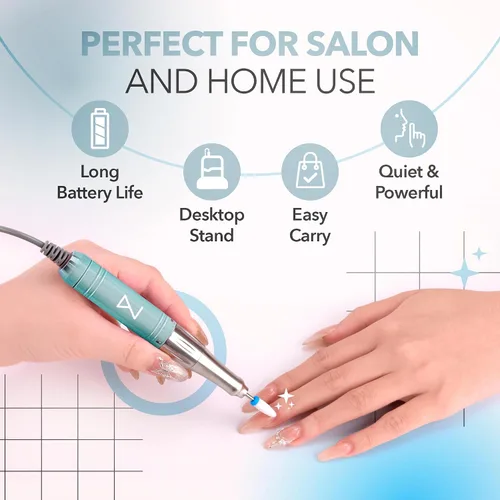 Miniatura 5 de M Mase- Taladro de uñas profesional - Lima de uñas 2 en 1 sin núcleo - Eléctrica, inalámbrica, 35000 RPM, pantalla HD, taladro eléctrico de uñas