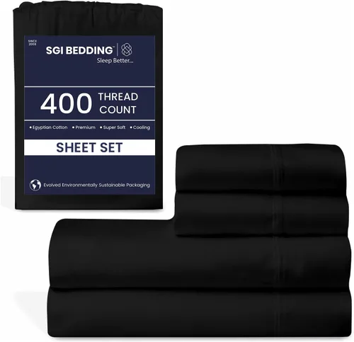 Miniatura 8 de SGI - Juego de sábanas tamaño individual de 400 hilos de 100 % algodón egipcio, ultra suave, transpirable, bolsillo profundo, 15 ajustadas