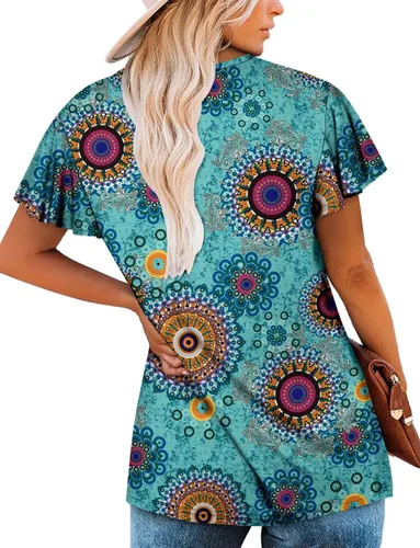 Miniatura 4 de ROSELINLIN Blusa de verano de manga corta con volantes y cuello en V para mujer