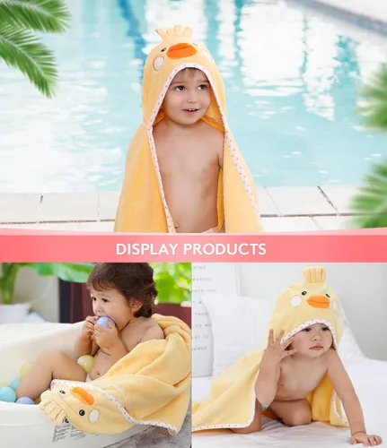 Miniatura 6 de TBEZY Toalla con capucha para niños, 100% algodón, ultra suave, con diseño único de animales, grande para niños de 3 a 10 años (Pollito)