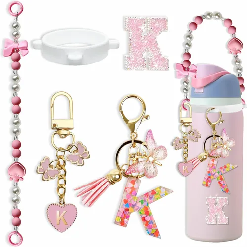Miniatura 114 de Lindo Juego de Dijes de Letras para Botella de Agua Owala de 24oz, 32oz, 40oz, Owala Kids y Vaso de Café, FreeSip – Incluye Correa con Asa, para Rosa