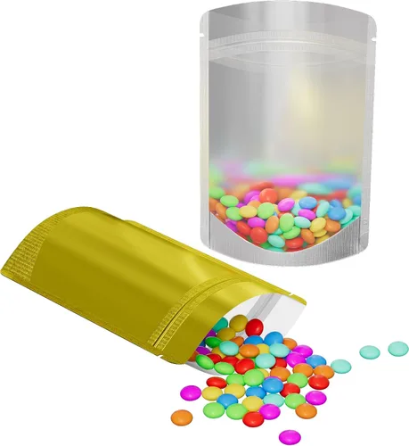Miniatura 26 de 100 bolsas de sellado con cremallera resellables de papel metálico de color transparente esmerilado para ventana (negro, soporte 2 onzas)