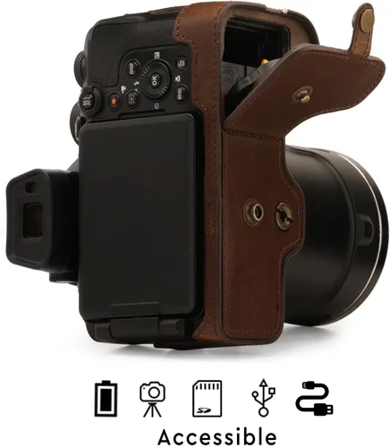 Miniatura 4 de MegaGear Funda de piel sintética compatible con Nikon Coolpix P950 - Marrón oscuro (MG1879)