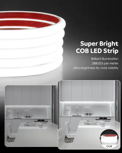 Miniatura 4 de Aclorol Tira de luces LED COB de 110 V para exteriores, impermeable, 6.56 pies/2M, luz diurna blanca 6000 K CRI90+ flexible y Unifrom tira de luz
