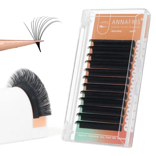 Easy Fan - Extensiones de pestañas automáticas con flores 1S, 0.003 in, rizo C, 0.394 pulgadas, pestañas postizas individuales, naturales, suaves