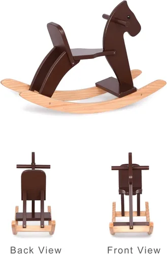 Miniatura 8 de Caballo mecedor de madera para bebé, juguete para niños pequeños, diseño clásico de madera maciza con pedal cómodo y respaldo seguro, regalo ideal