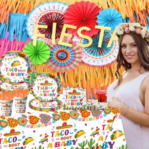 Miniatura 6 de GREHUMOR Taco Bout a Baby - Sombrero de vaquero de cactus mexicano, suministros mexicanos, 141 piezas de decoración de fiesta de revelación