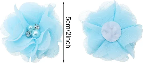 Miniatura 2 de PENTA ANGEL 20 adornos de flores de gasa de tela de 2 pulgadas con perlas de diamantes de imitación para mujeres, vestidos de manualidades, ramos