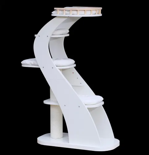 Miniatura 7 de SHENGOCASE Moderna y elegante torre de madera para gatos de 52.4 pulgadas de alto, escalera estética para condominio con plataforma de percha grande