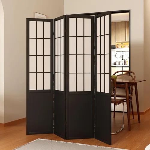 Miniatura 2 de Divisor de habitación, pantalla plegable de madera estilo Shoji japonés de 66.9 pulgadas de alto con bisagras dobles para decoración del hogar