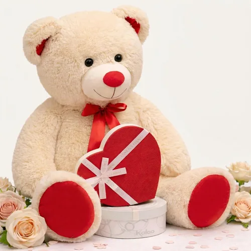 Miniatura 4 de Enorme Oso de Peluche Animal de Peluche Oso de Peluche Gigante con Lazo de Cinta Roja Juguete de Peluche de Día Regalo para Novia y Niños 36 Beige