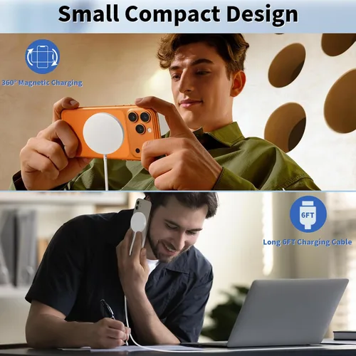 Miniatura 7 de Cargador inalámbrico magnético para iPhone, [certificado Apple MFi] Cable de carga Apple Mag-Safe de 6 pies, almohadilla de carga inalámbrica