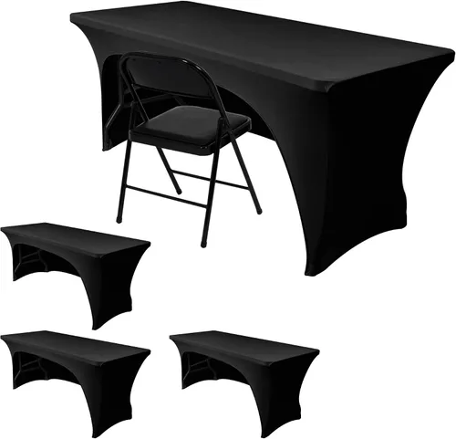 Miniatura 10 de Nasitos Paquete de 2 Manteles Ajustados de Spandex Negro para Mesas de 4 Pies - Cubierta para Mesa Plegable con Respaldo Abierto, Tela Lavable