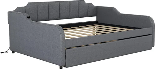 Miniatura 5 de Merax Sofá cama con nido desplegable, tamaño matrimonial, sofá cama con cama nido ajustable de tamaño individual y diseño de carga USB para sala