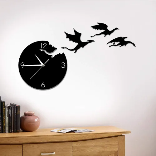 Miniatura 7 de The Geeky Days Reloj de pared de dragón de fantasía enojado mágico volador abstracto gótico cuento de hadas dragón arte de pared cuarzo analógico
