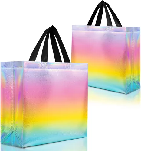 Nush Nush Bolsas de regalo grandes de fantasía pastel – Juego de 12 bolsas de regalo reutilizables arcoíris con asas – Colorida bolsa de regalos