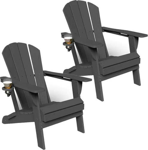GLANC Juego de 2 sillas plegables Adirondack de polietileno de alta densidad para todo tipo de clima, sillas de césped para patio al aire libre