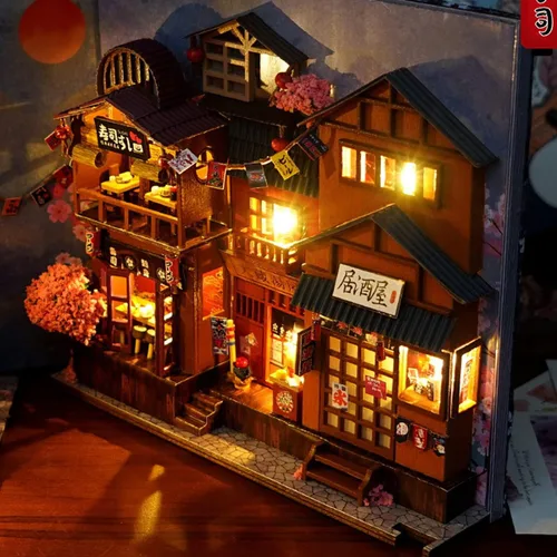 Miniatura 5 de Kit de bricolaje en miniatura para rincón de libros, casa de muñecas para estantería, decoración de callejón, kit de casas en miniatura de bricolaje