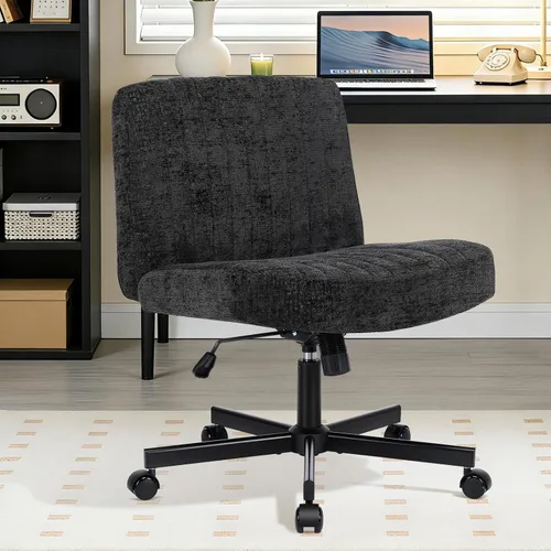 Convertible Base Criss Cross Chair with Pocket Springs & Thicker and Wider Cushions, Armless Legged Office Chair Relieves Back Pain, Swivel Vanity