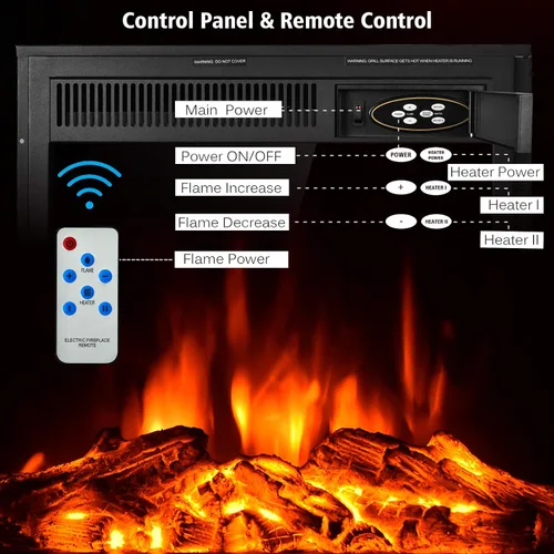 Miniatura 5 de Tangkula - Inserto de chimenea eléctrica de 22.5 pulgadas, calentador de chimenea eléctrica independiente y empotrado con control remoto, calentador