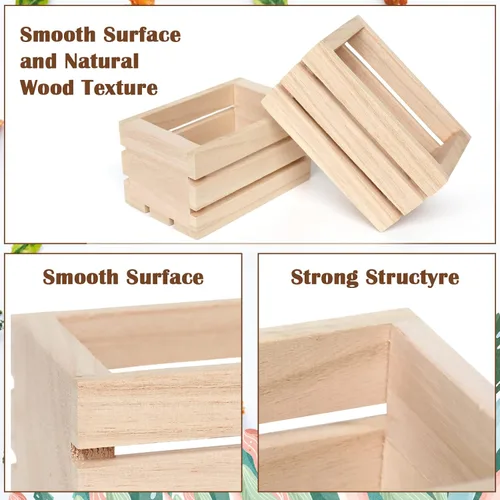Miniatura 4 de Paquete de 4 mini cajas de madera rústica, cajas decorativas de madera sin terminar, caja de almacenamiento de madera para cocina, oficina