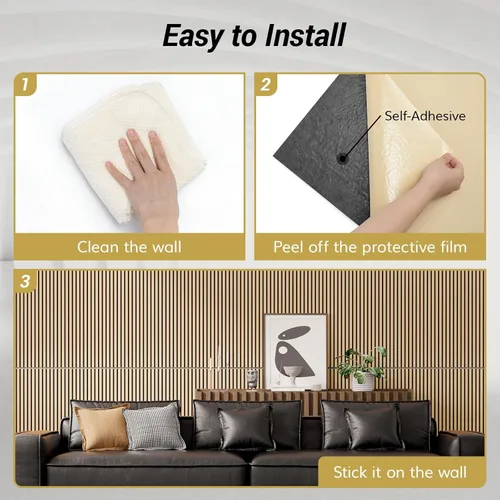 Miniatura 6 de TONOR Paquete de 4 paneles de pared de chapa de madera acústica, panel autoadhesivo 3D de 47.2 x 23.6 x 0.74 pulgadas, azulejos insonorizados