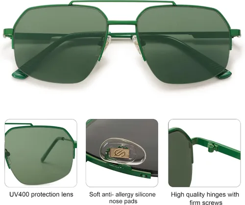 Miniatura 31 de SOJOS Trendy Aviator Sunglasses Mens Womens Retro Double Bridge Metal Frame Semi-Rimless Shades SJ1191