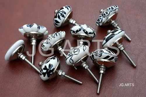 Miniatura 5 de JGARTS Juego de 20 tiradores de cerámica pintados a mano en blanco y negro vintage de calabaza y pomos redondos para cajones (20)