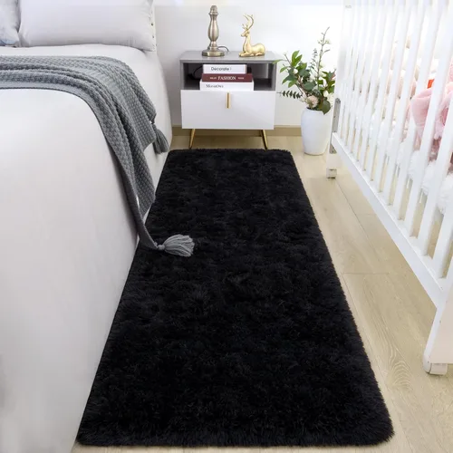 Miniatura 38 de HOMORE Alfombra de pasillo de 2 x 4 pulgadas, alfombra negra para dormitorio, alfombras esponjosas para pasillo, mesita de noche, alfombras largas
