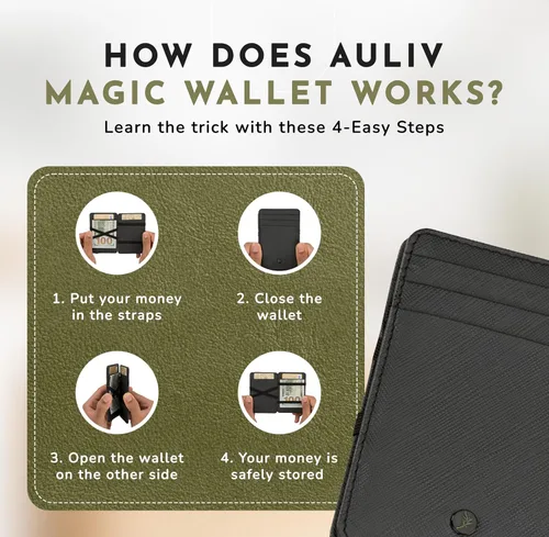 Miniatura 6 de Leather Magic Wallet for Men and Women Full Grain Leather Handcrafted Card Holder with Magic Flap Feature & RFID Protection