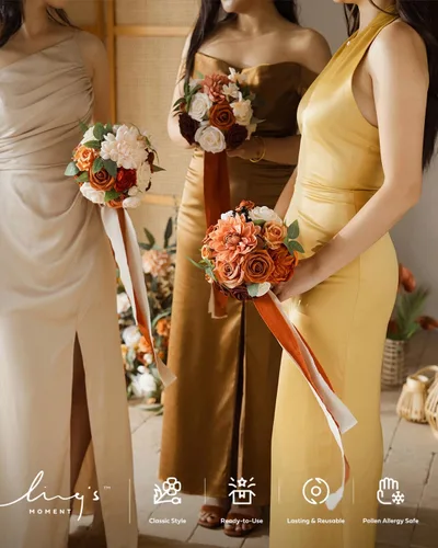 Miniatura 7 de Ling's Moment - Flores artificiales de seda falsas, dalias, rosas de espuma falsas, combo para ramos de boda, centros de mesa, arreglos de O ámbar