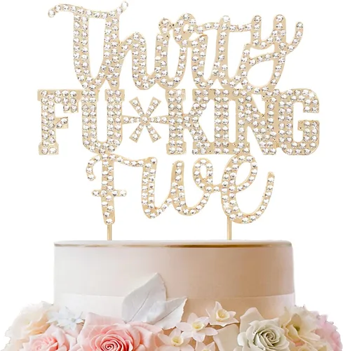 Miniatura 85 de LINGTEER Veintiún divertidos adornos dorados para tartas con diamantes de imitación – Saludos a los 21 años de edad, decoración de centros de mesa