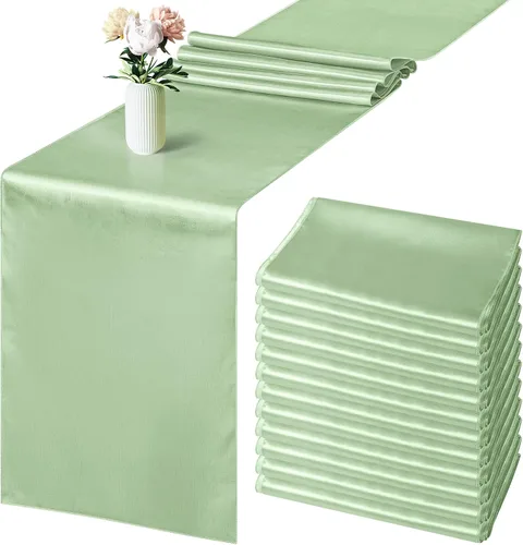 Miniatura 12 de Aneco Paquete de 4 caminos de mesa de satén de 12 x 108 pulgadas de largo, seda brillante y tela suave, camino de mesa para fiesta de banquete
