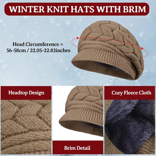 Miniatura 18 de SATINIOR Juego de 4 gorros y guantes de invierno para mujer, gorro de punto cálido, gorro de esquí de nieve con visera y guante para pantalla rojo