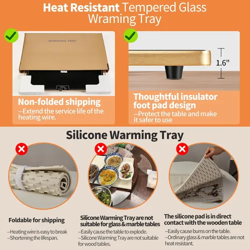 Miniatura 9 de Tapete de calentamiento de alimentos (XL 24 x 16 pulgadas), calentadores de alimentos para fiestas, bufé y uso diario, superficie completa, cálida