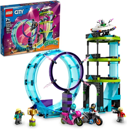 LEGO City Stuntz Ultimate Stunt Riders Challenge 60361, acrobacias 3 en 1 para acción de 1 o 2 jugadores, con 2 motocicletas de juguete accionadas