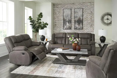 Miniatura 16 de Signature Design by Ashley First Base - Sofá reclinable manual de piel sintética contemporánea, color gris