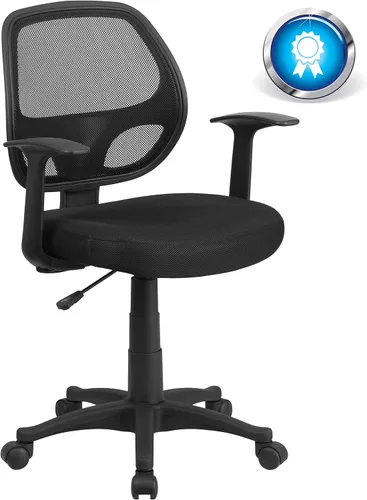 Miniatura 12 de Flash Furniture Mallard - Silla de oficina giratoria de malla con respaldo medio con asiento acolchado y brazos en T, silla de escritorio acolchada