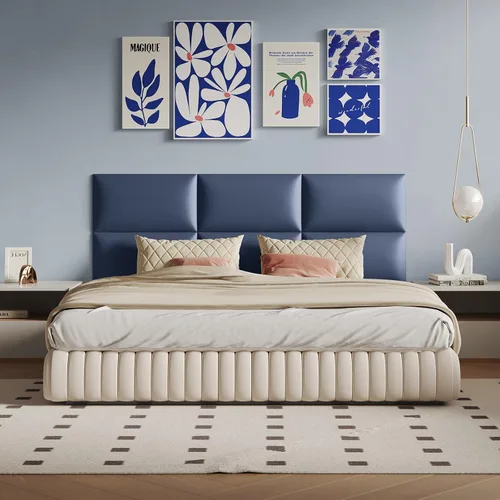 Miniatura 15 de Cabecero de palo color beige - Juego de 6 paneles montados en la pared para camas tamaño Queen, 61 x 30 cm, cabecero decorativo de fácil instalación