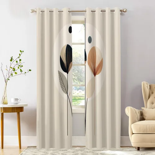 Miniatura 39 de Shrahala Floral Abstract Design Blackout Curtain Tiers, Minimalist Flower Illustration Kitchen Valance Light Blocking Tier Drapes with Rod Pocket, 2