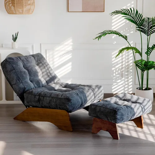 Miniatura 11 de MAXYOYO - Sillón decorativo con otomana y respaldo ajustable, silla capitoné para sala, reposera con reposapiés, silla moderna y acogedora Verde