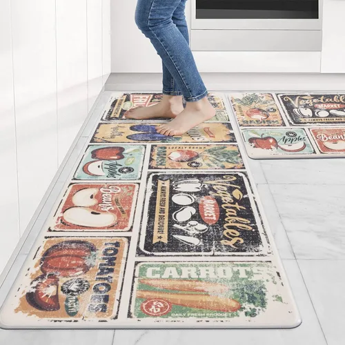 Miniatura 3 de Carvapet Alfombrillas de cocina 2 piezas, alfombras y tapetes antifatiga de manzanas de granja, antideslizantes, acolchados, para cocina, puerta