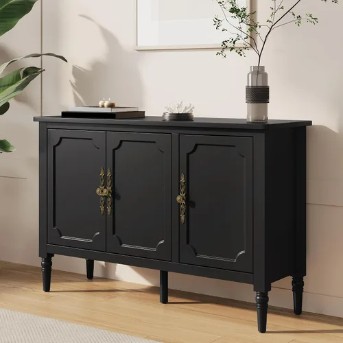 Miniatura 10 de FansaFurn Aparador con 4 Puertas, Mesa Consola de Mediados de Siglo con Estantes Ajustables, Gabinete Decorativo para Entrada, Sala de Estar, Gris