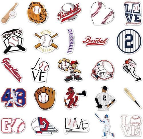 Miniatura 4 de JOICEE 50 calcomanías de béisbol, tatuajes de béisbol de vinilo impermeables para niños, adolescentes, niños y adultos, calcomanías deportivas